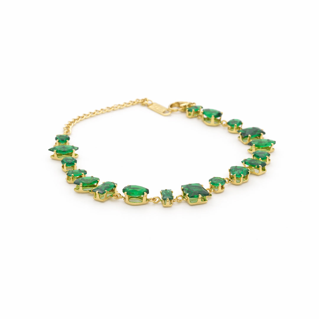 Verdant Mosaic Emerald Green Crystal Gold Bracelet