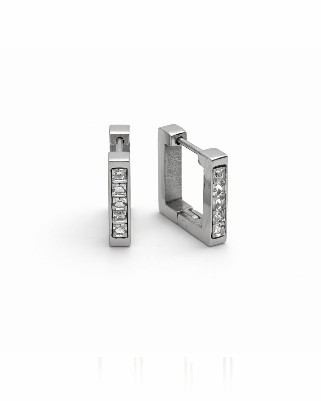 Square Crystal Channel Silver Plated Hoop Earrings