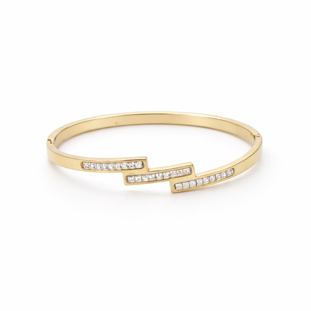 Zig-Zag Crystal Tiered Gold Plated Bangle Kada