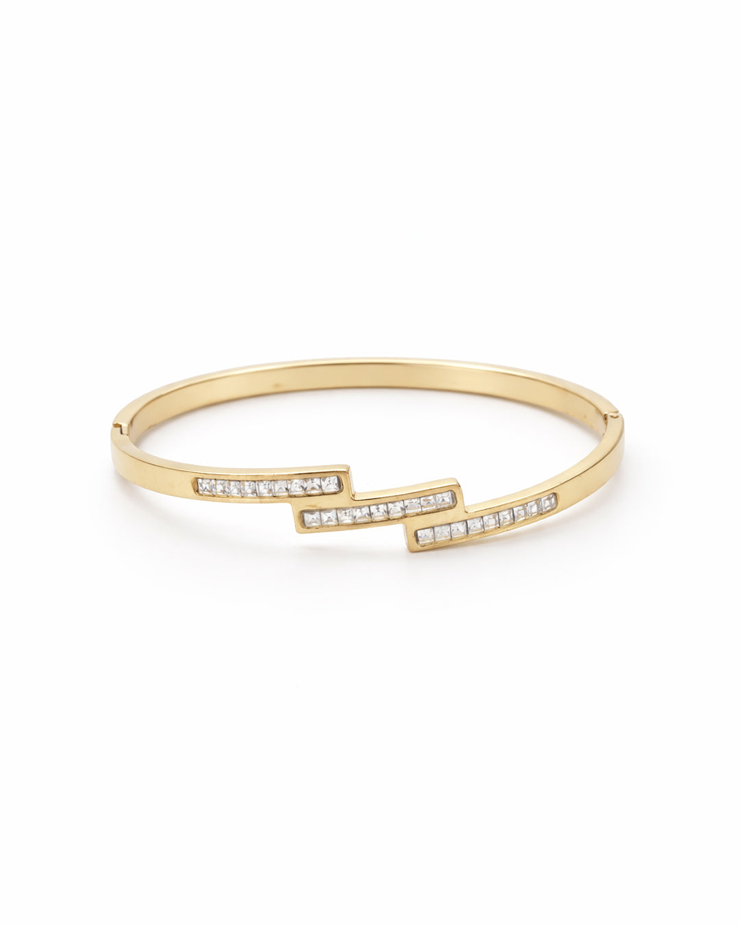 Zig-Zag Crystal Tiered Gold Plated Bangle Kada