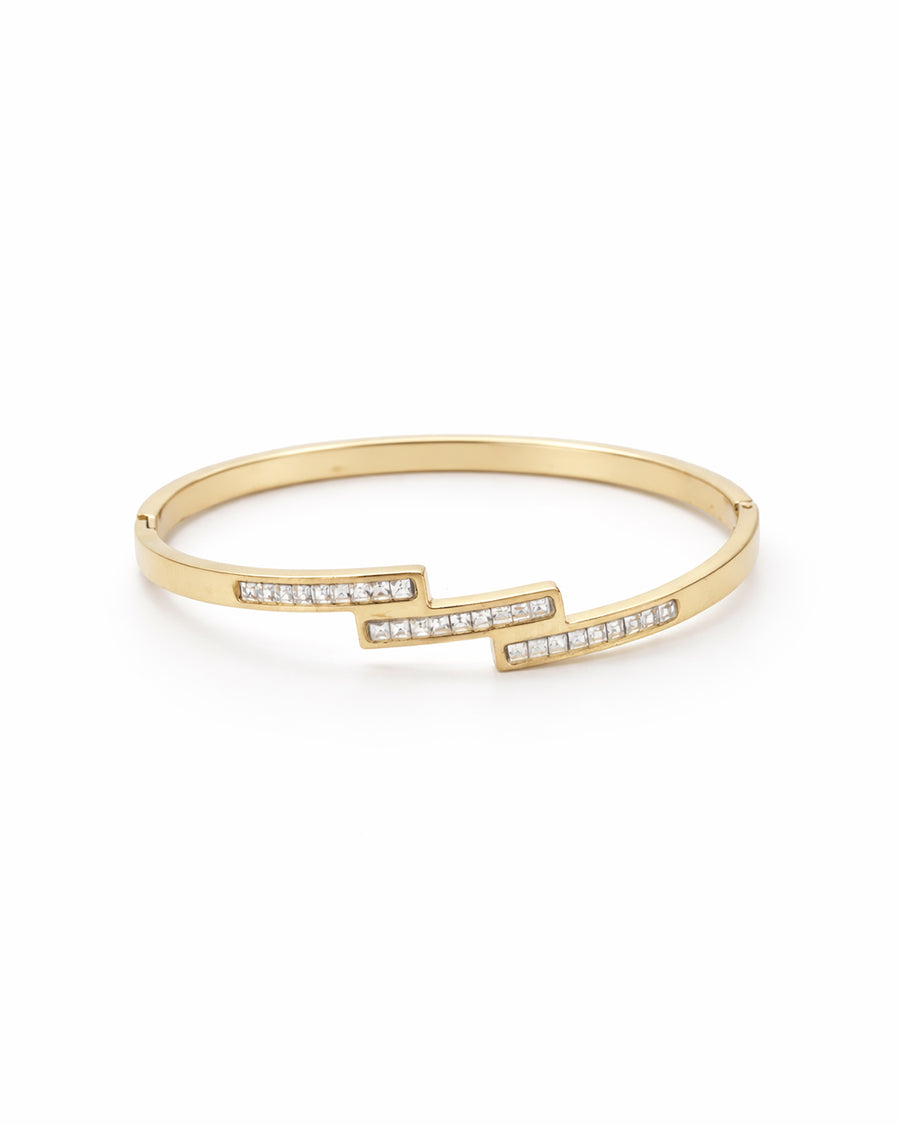 Zig-Zag Crystal Tiered Gold Plated Bangle Kada