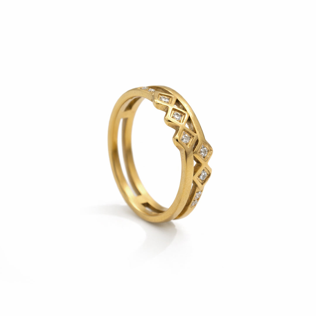 Cross Stone Gold Plated Band Ring