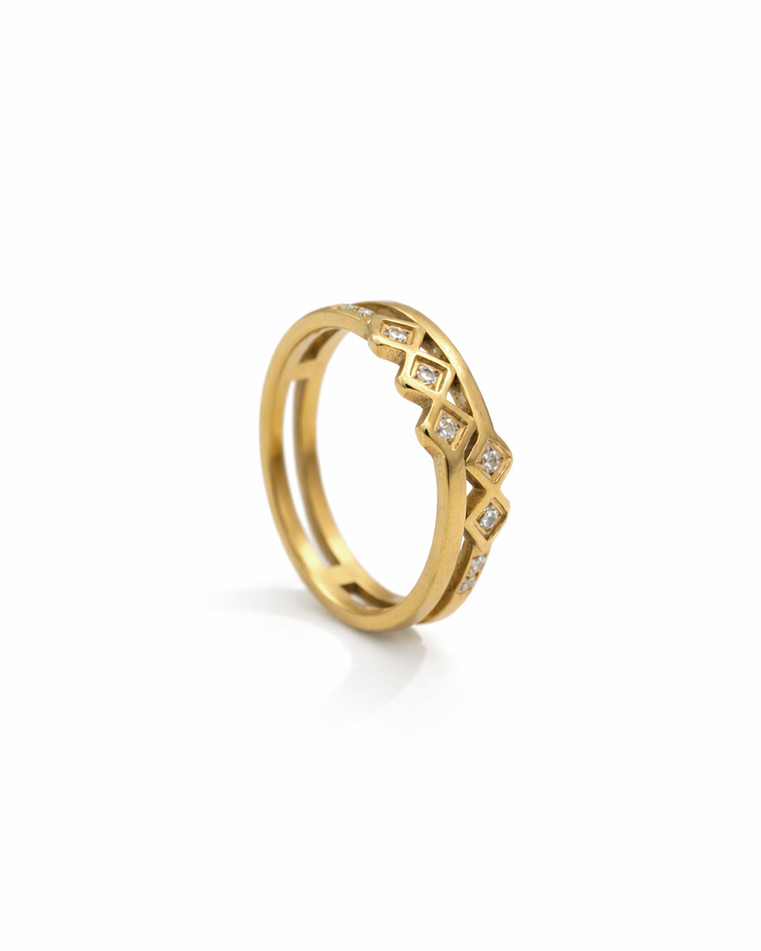 Cross Stone Gold Plated Band Ring