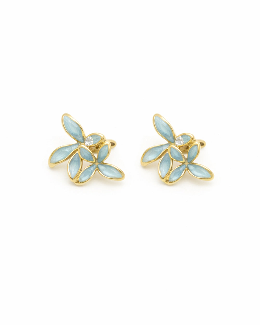 Aqua Marquise Petal Gold Plated Flower Stud Earrings