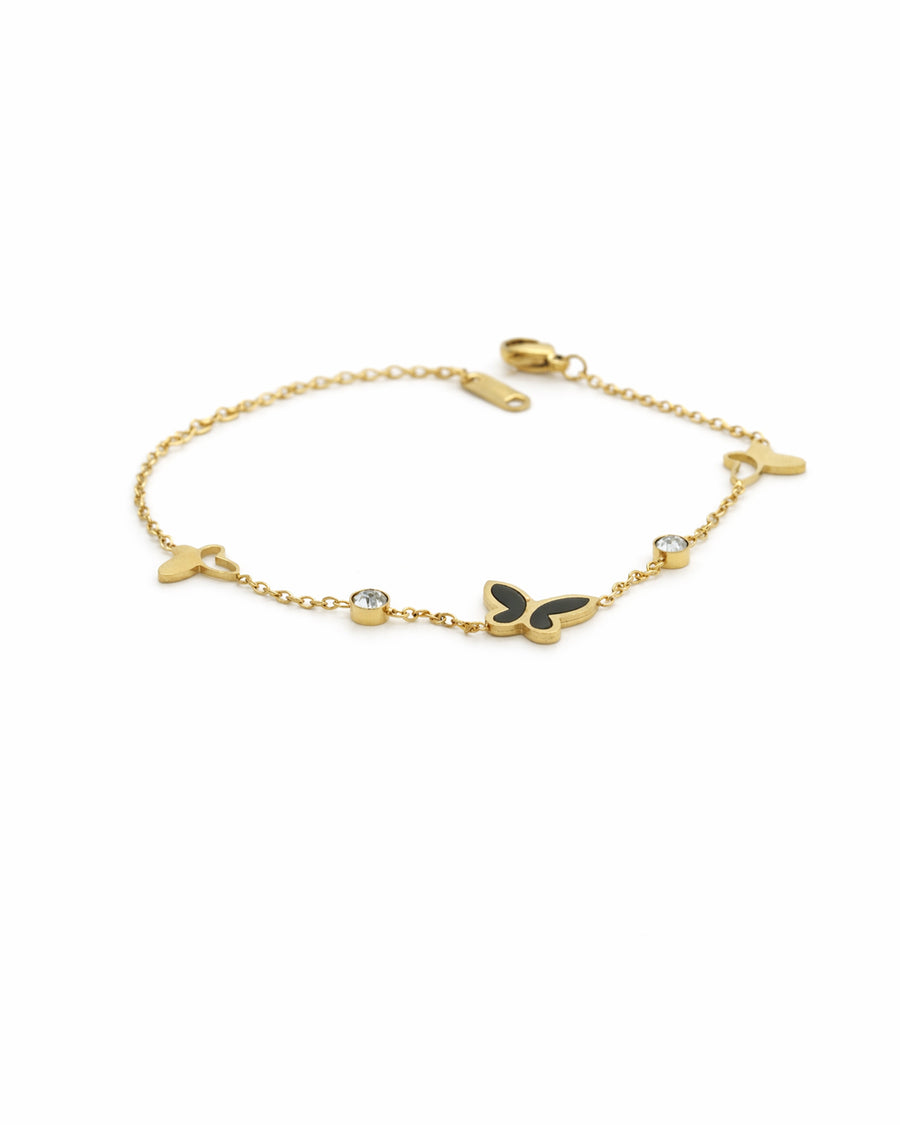 Noir Butterfly Black Enamel Gold Charm Bracelet