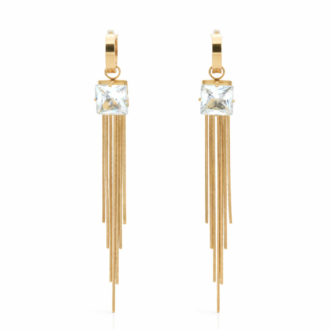Princess Cut Crystal Fringe Gold Plated Drop Earrings