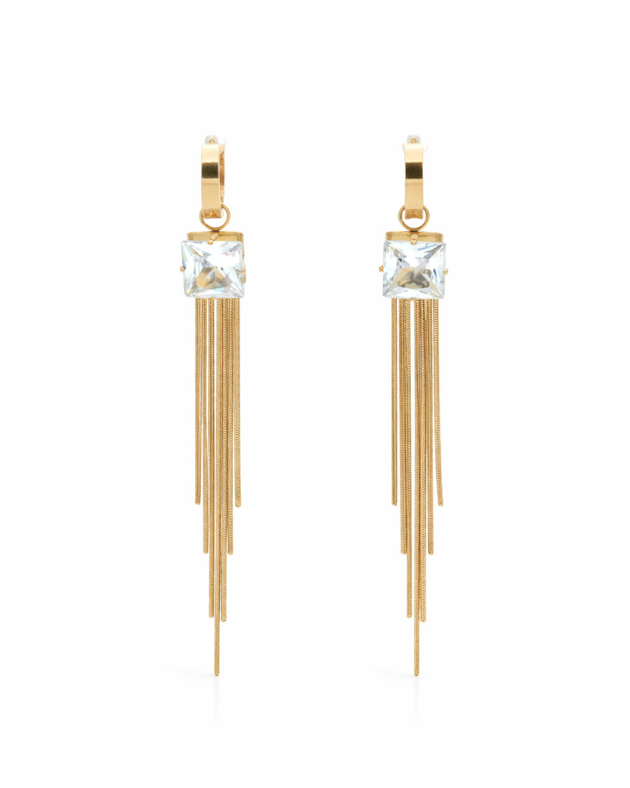Princess Cut Crystal Fringe Gold Plated Drop Earrings