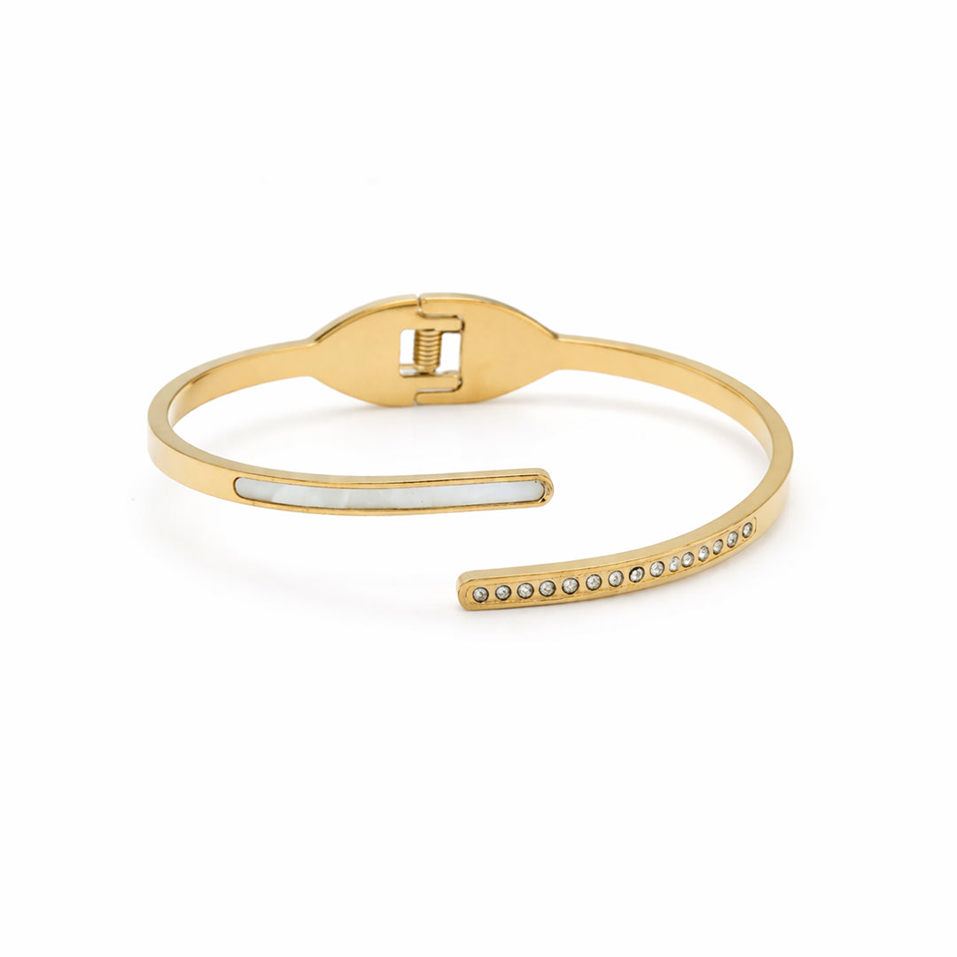 Mother of Pearl Bypass Crystal Gold Plated Kada