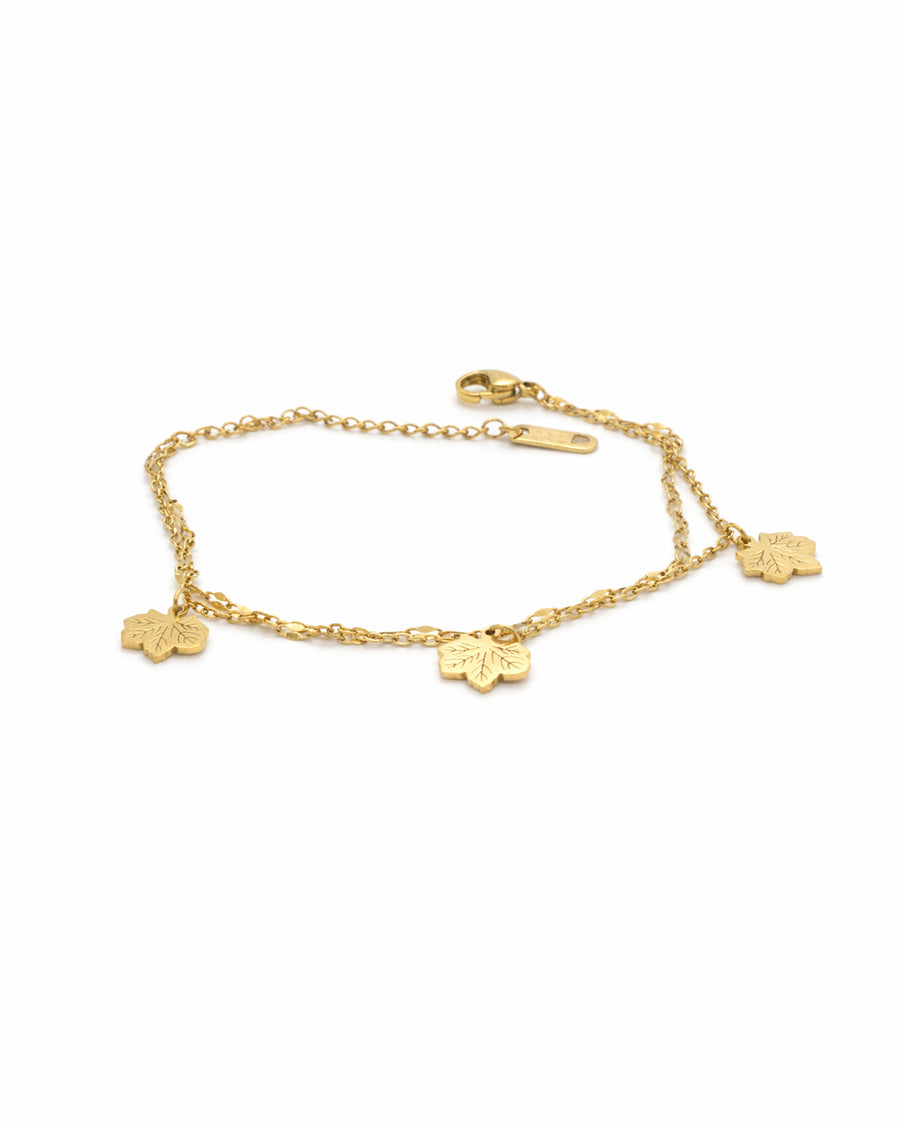 Maple Leaf Charm Gold Chain Bracelet