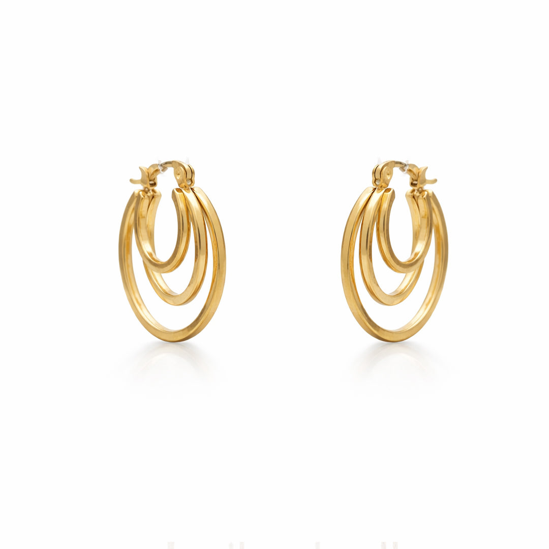 Triple Layer Orbital Gold Plated Hoop Earrings