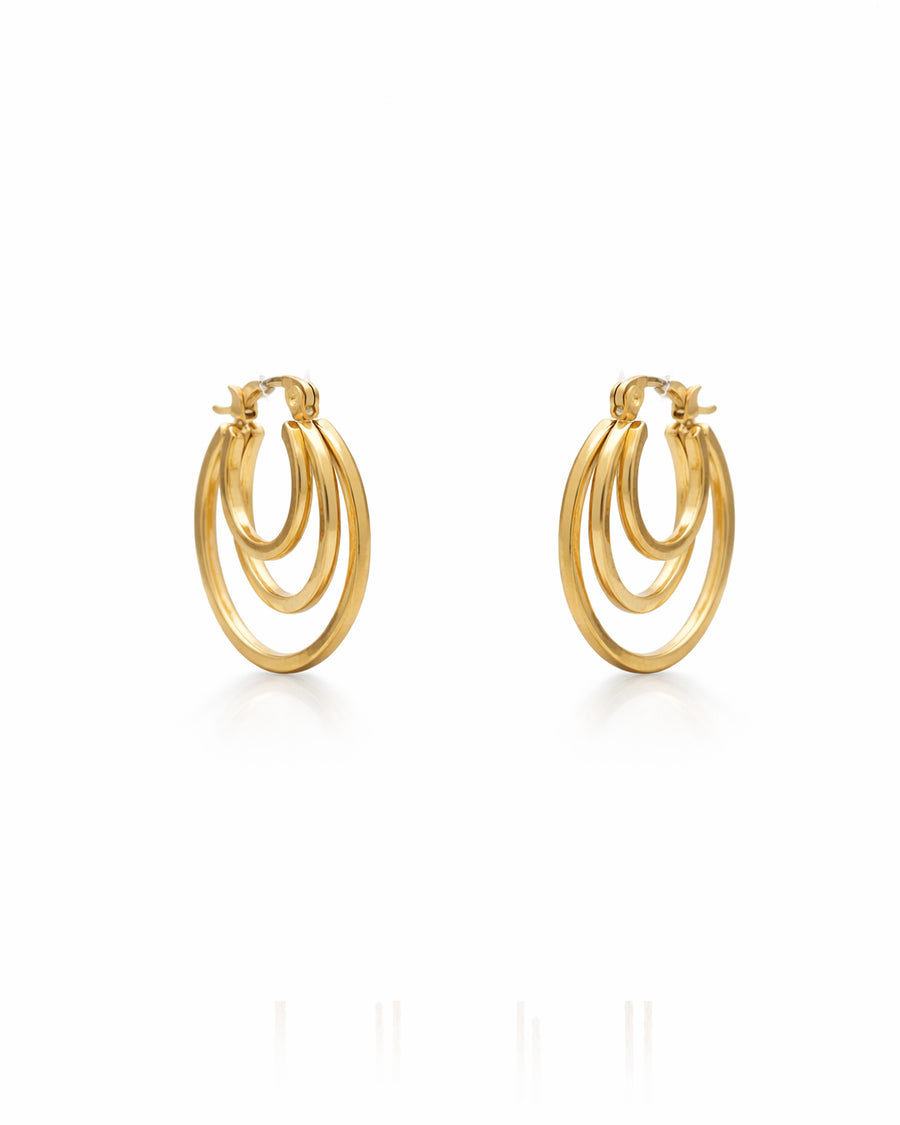 Triple Layer Orbital Gold Plated Hoop Earrings