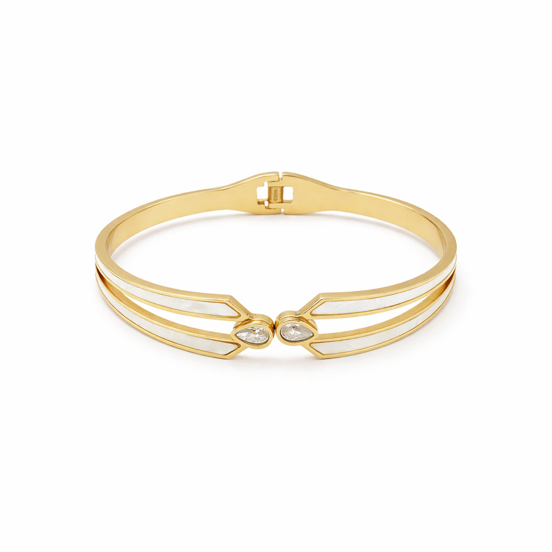 Mother of Pearl Duo-Bypass Crystal Gold Plated Kada