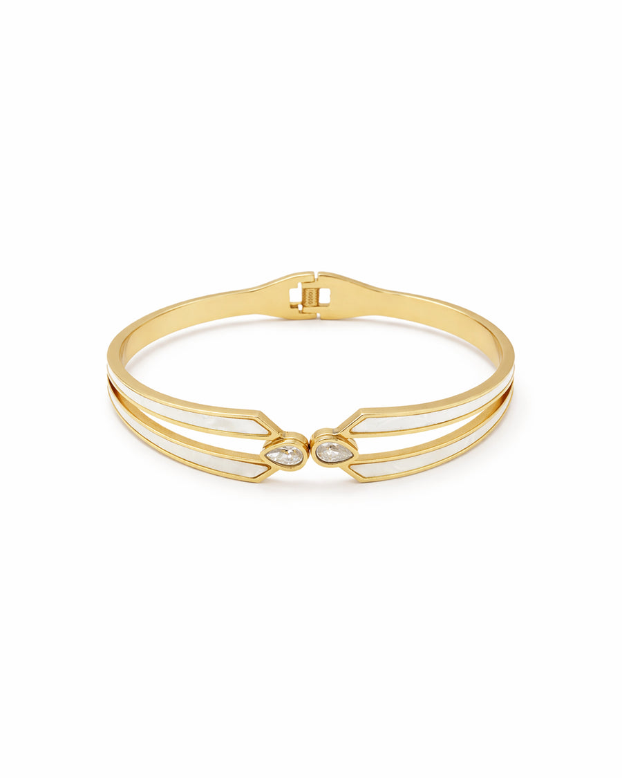Mother of Pearl Duo-Bypass Crystal Gold Plated Kada