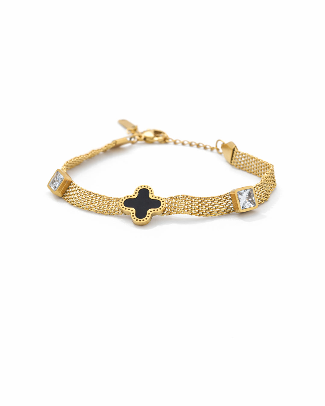 Midnight Clover Mesh Gold Plated Bracelet