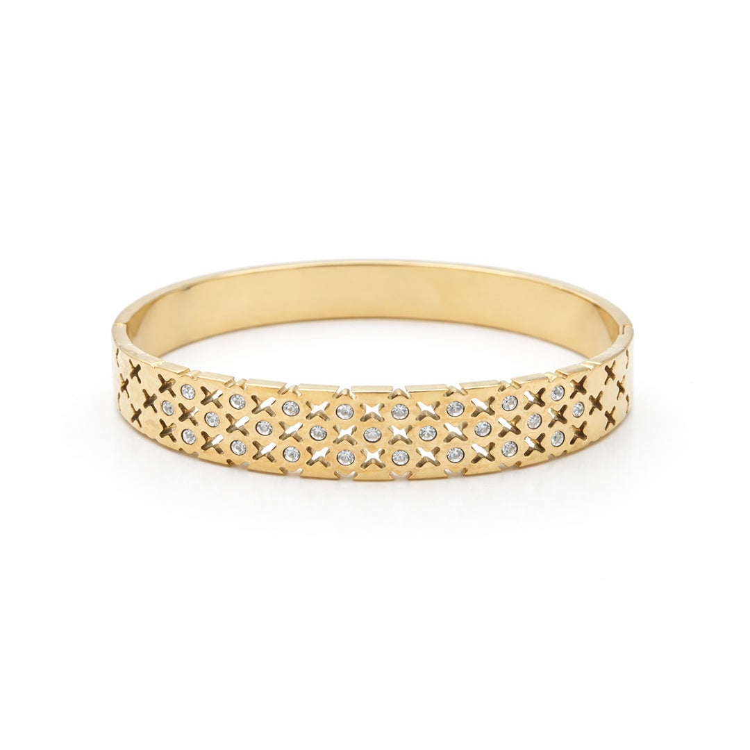 Cross-Cut Lattice Crystal Gold Plated Bangle Kada