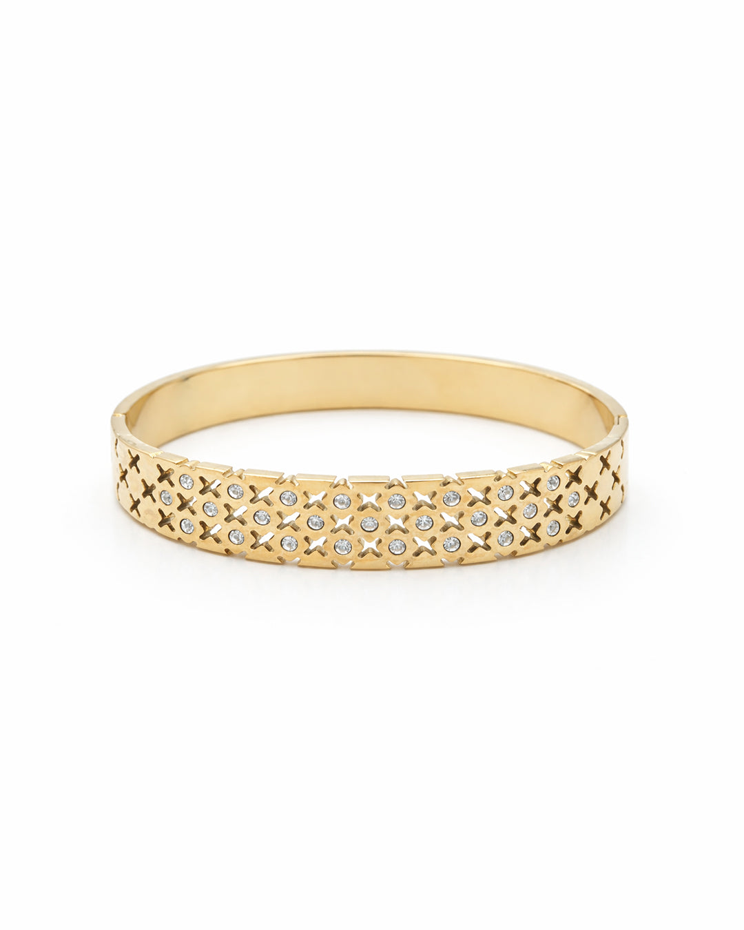 Cross-Cut Lattice Crystal Gold Plated Bangle Kada
