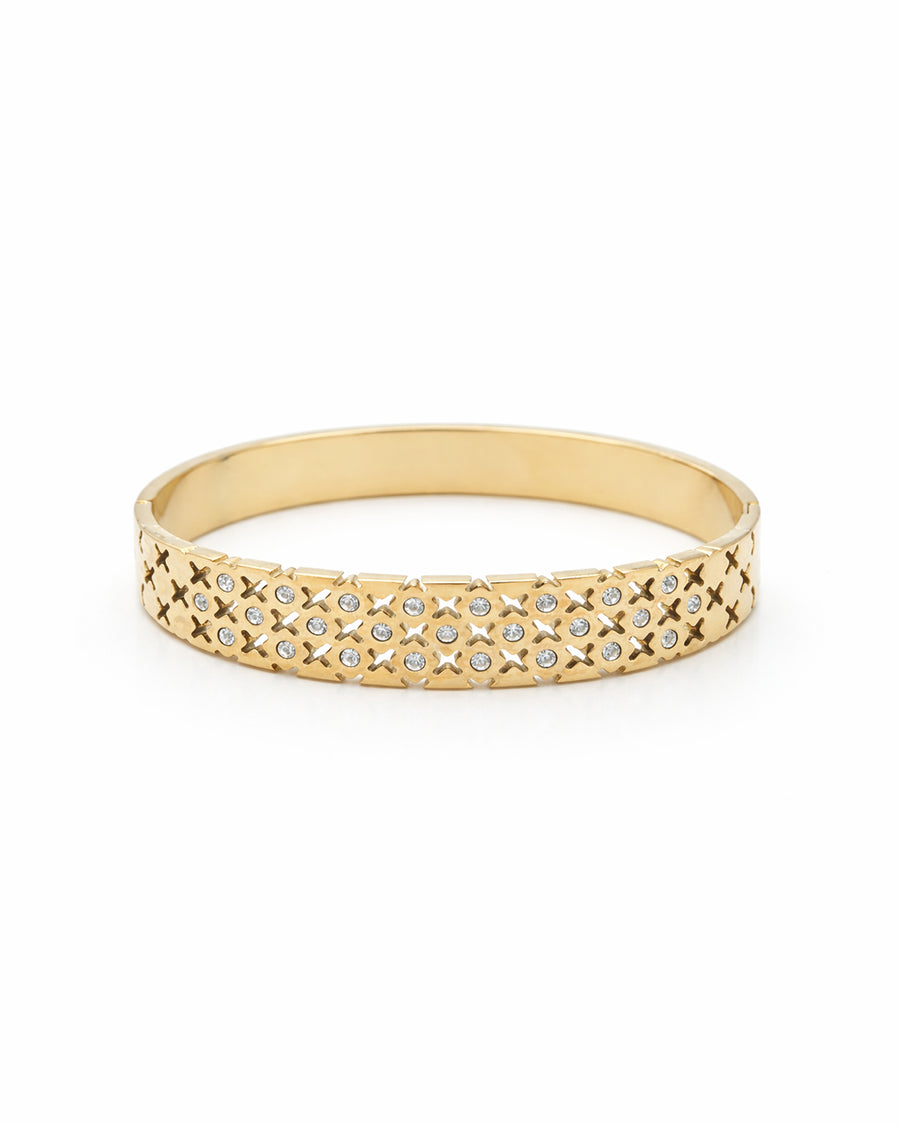 Cross-Cut Lattice Crystal Gold Plated Bangle Kada