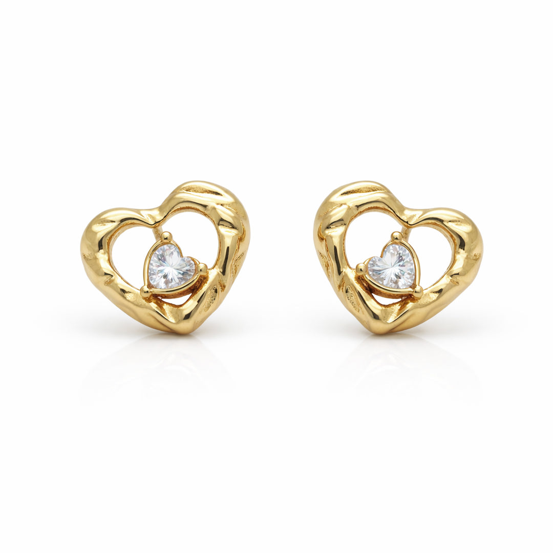 Amora Heart Gold Plated Stud Earrings