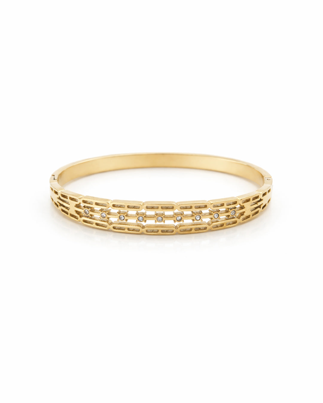 Triple Layer Geometric Mesh Gold Plated Bangle Kada