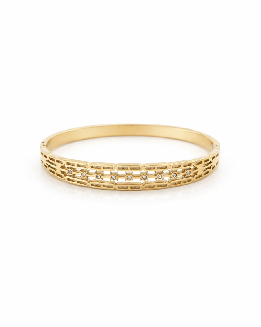 Triple Layer Geometric Mesh Gold Plated Bangle Kada