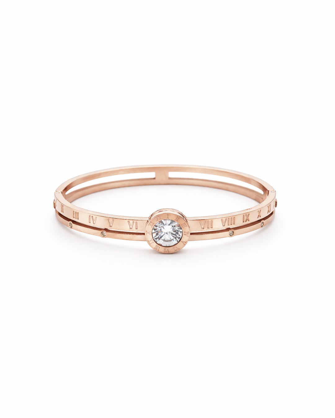Roman Numeral Solitaire Rose Gold Plated Kada