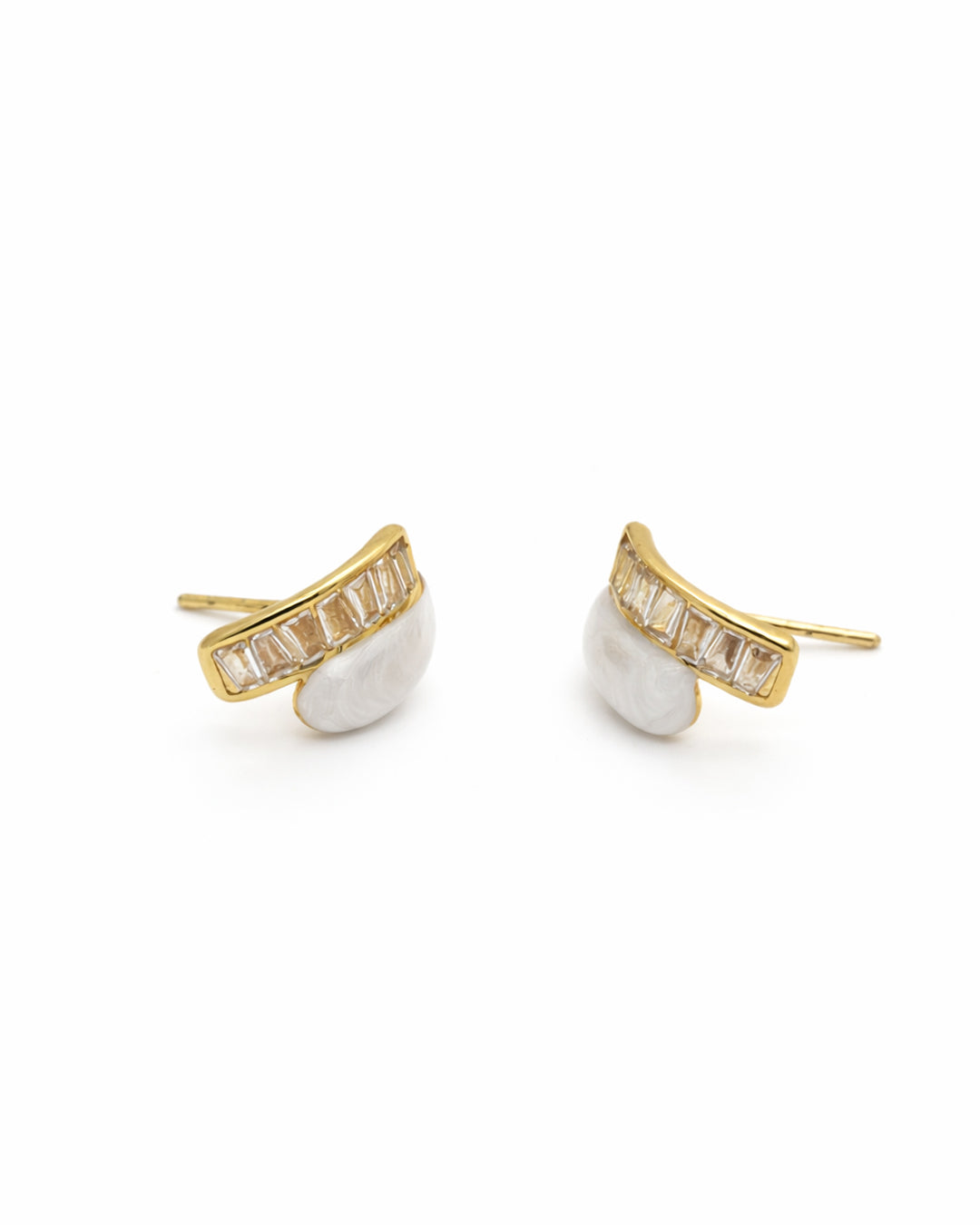 Crystal Baguette and Marbled Resin Gold Plated Studs