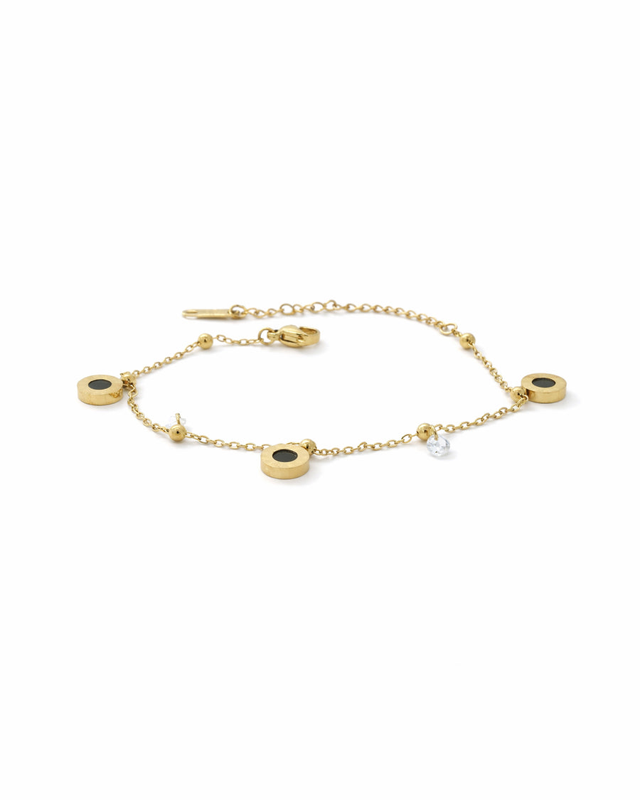 Onyx Disc Black Enamel Crystal Gold Bracelet
