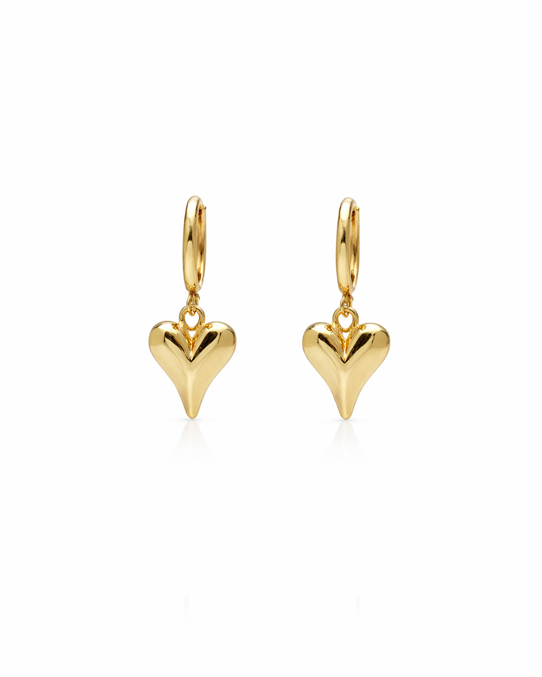 Pointed Puffy Heart Gold Plated Huggie Drop Earrings