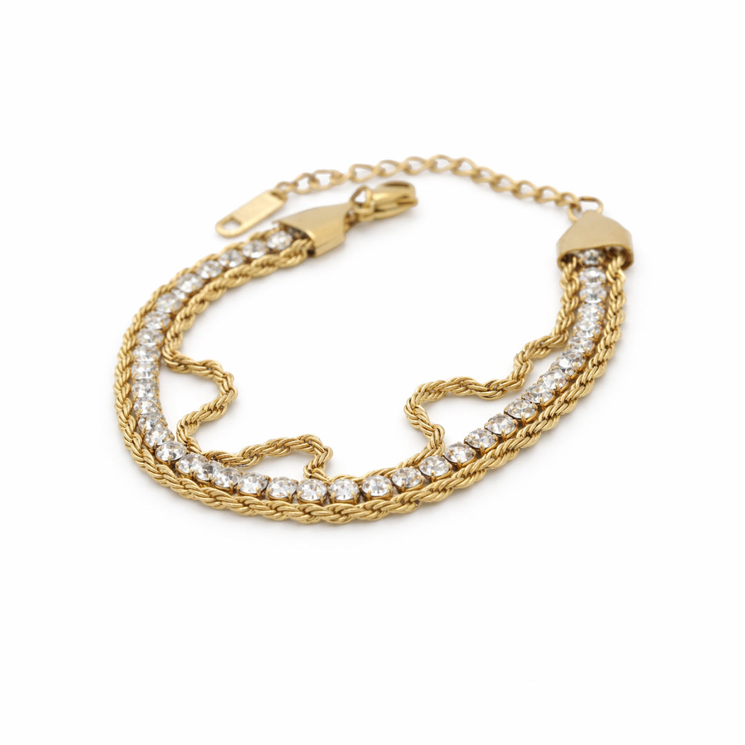 Twisted Tennis Crystal Rope Chain Gold Bracelet