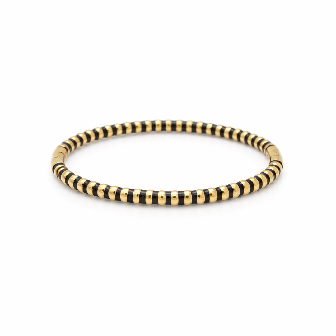Black Enamel Ribbed Gold Plated Bangle Kada
