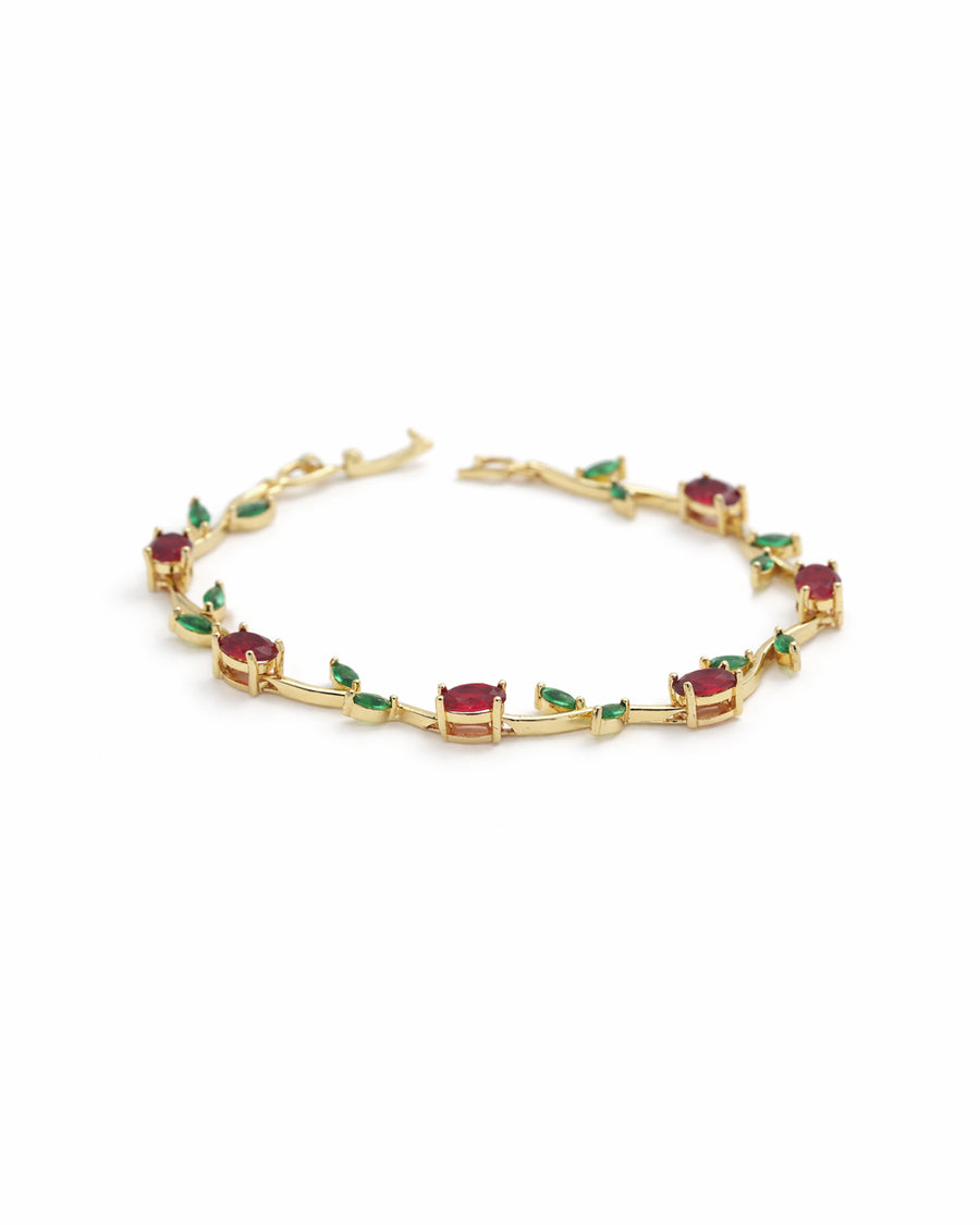 Rosevine Ruby Emerald Crystal Gold Bracelet