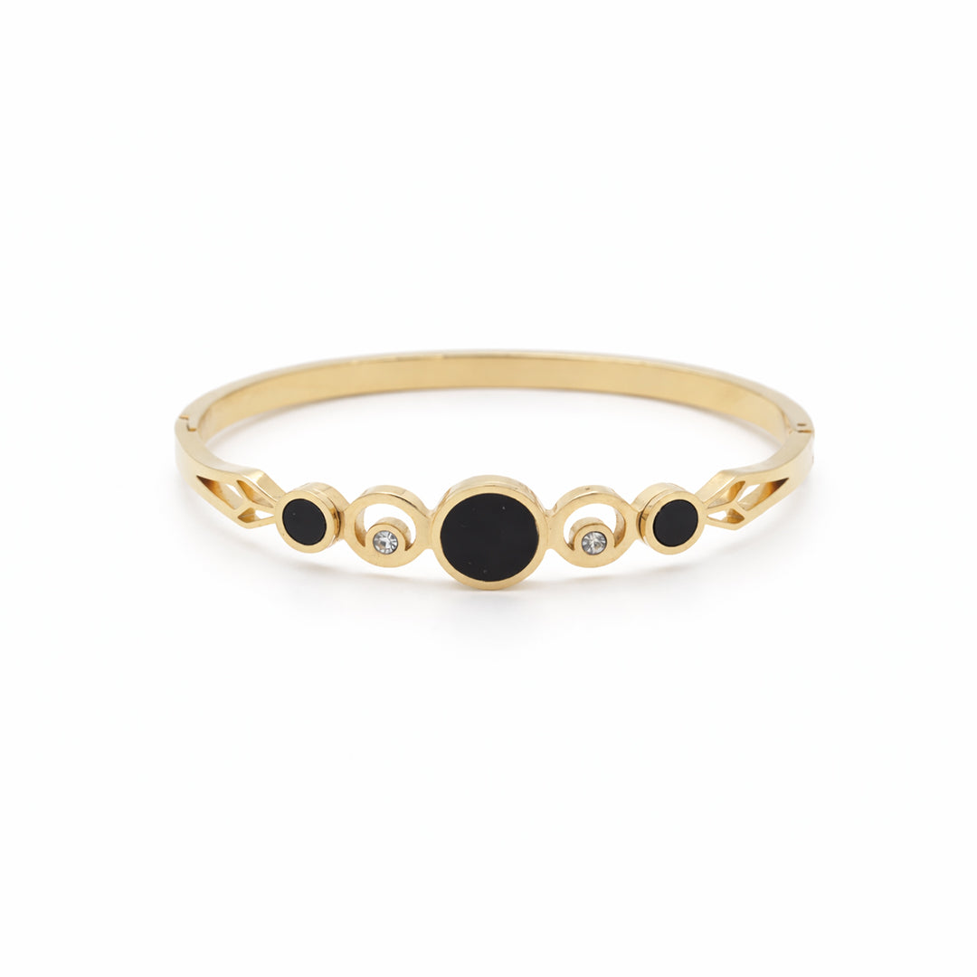Black Enamel Orbital Crystal Gold Plated Kada