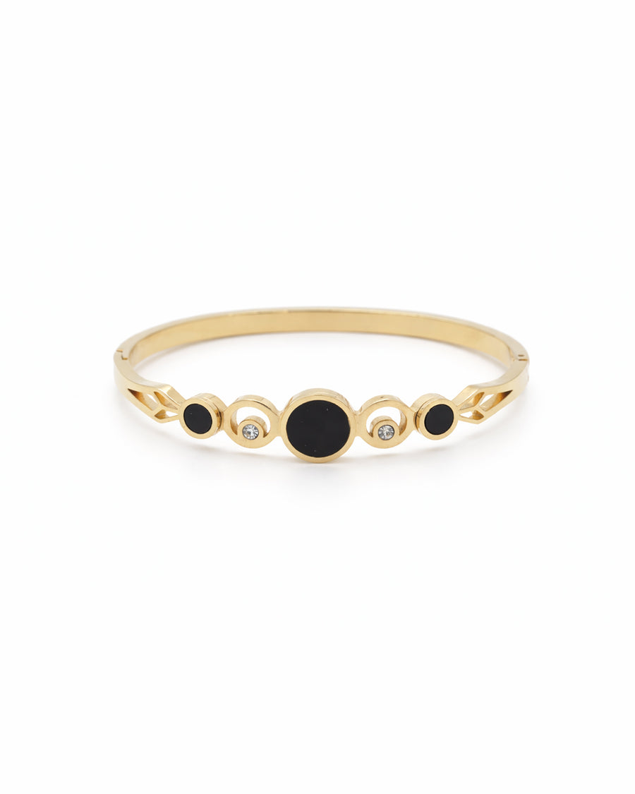 Black Enamel Orbital Crystal Gold Plated Kada
