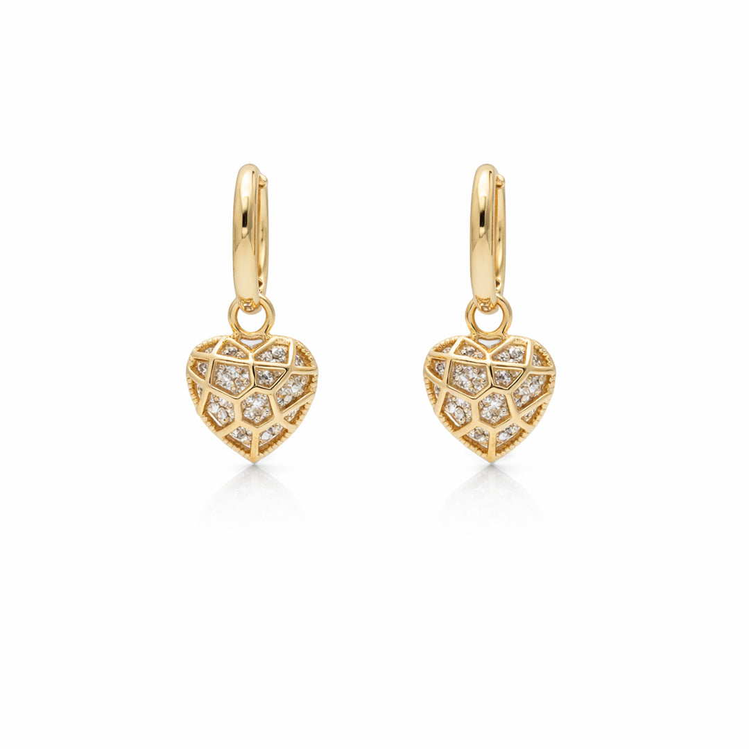 Pavé Geo Heart Gold Plated Huggie Drop Earrings
