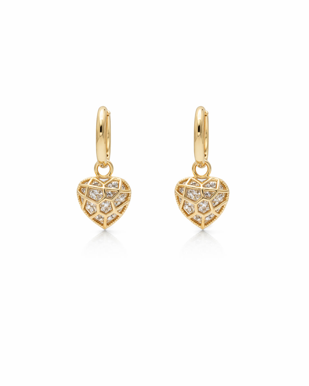 Pavé Geo Heart Gold Plated Huggie Drop Earrings