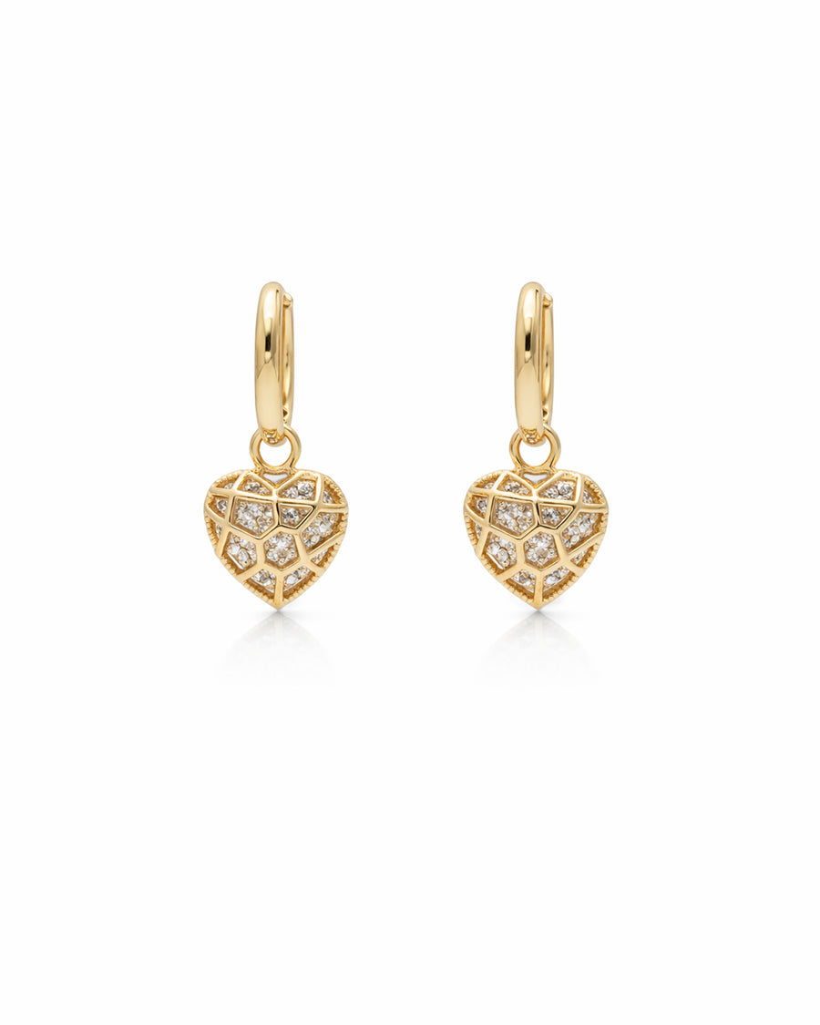 Geo Heart Gold Plated Huggie Drop Earrings