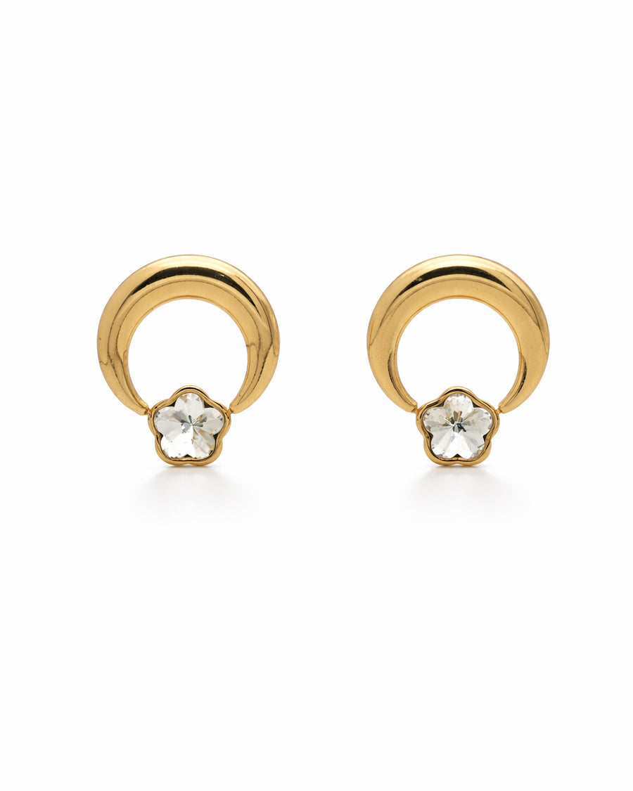 Celestial Moon-Flower Gold Plated Studs