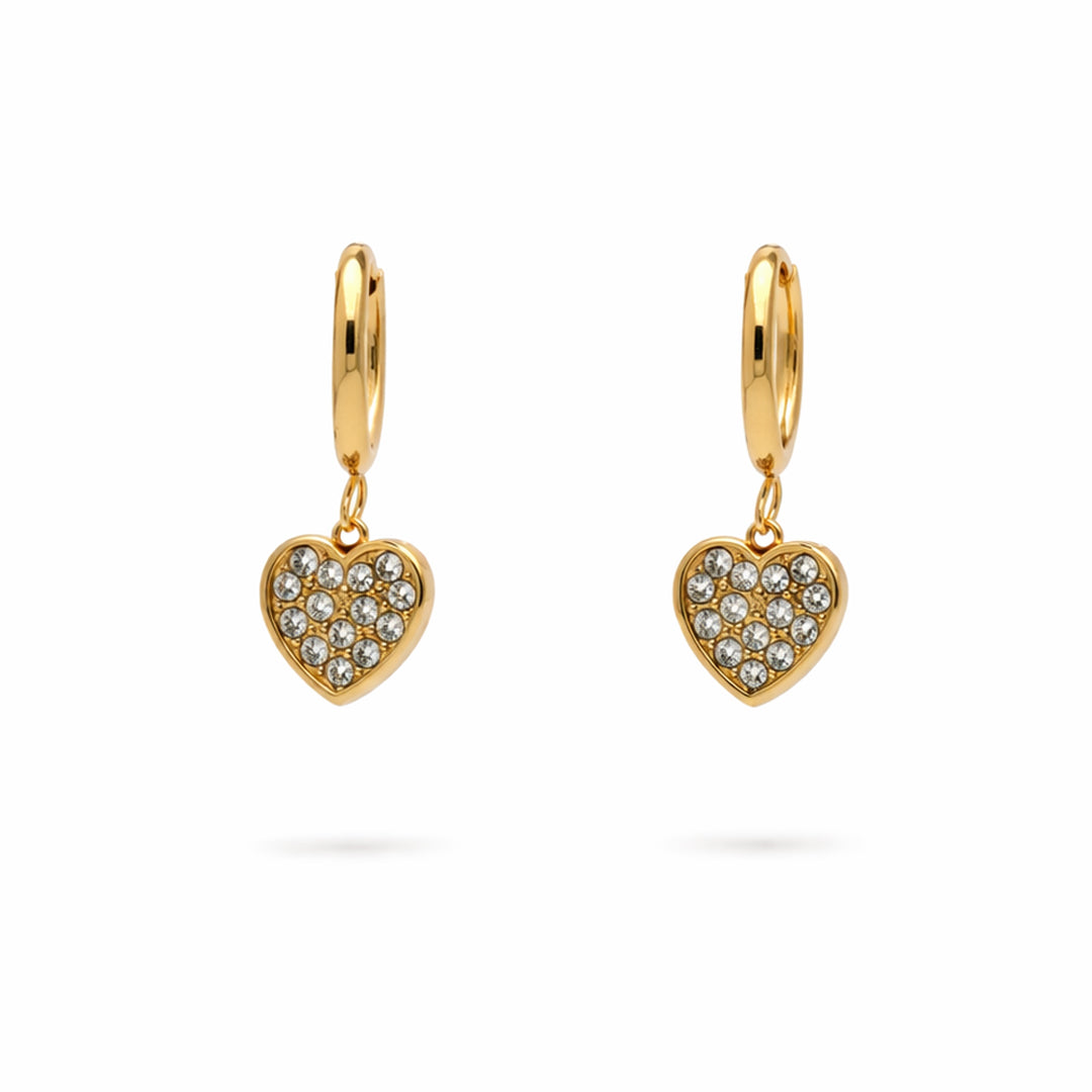 Crystal Heart Pave Gold Plated Huggie Earrings