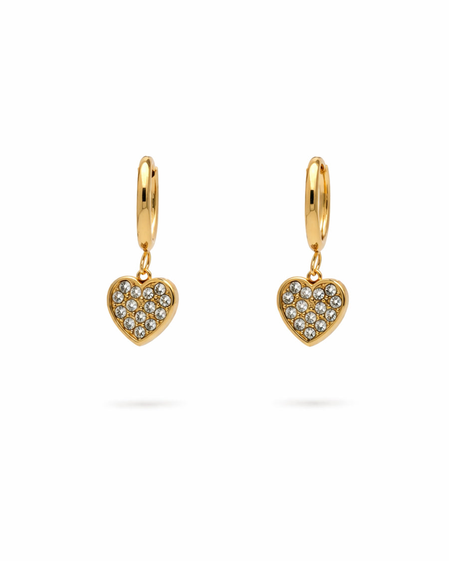 Crystal Heart Pave Gold Plated Huggie Earrings