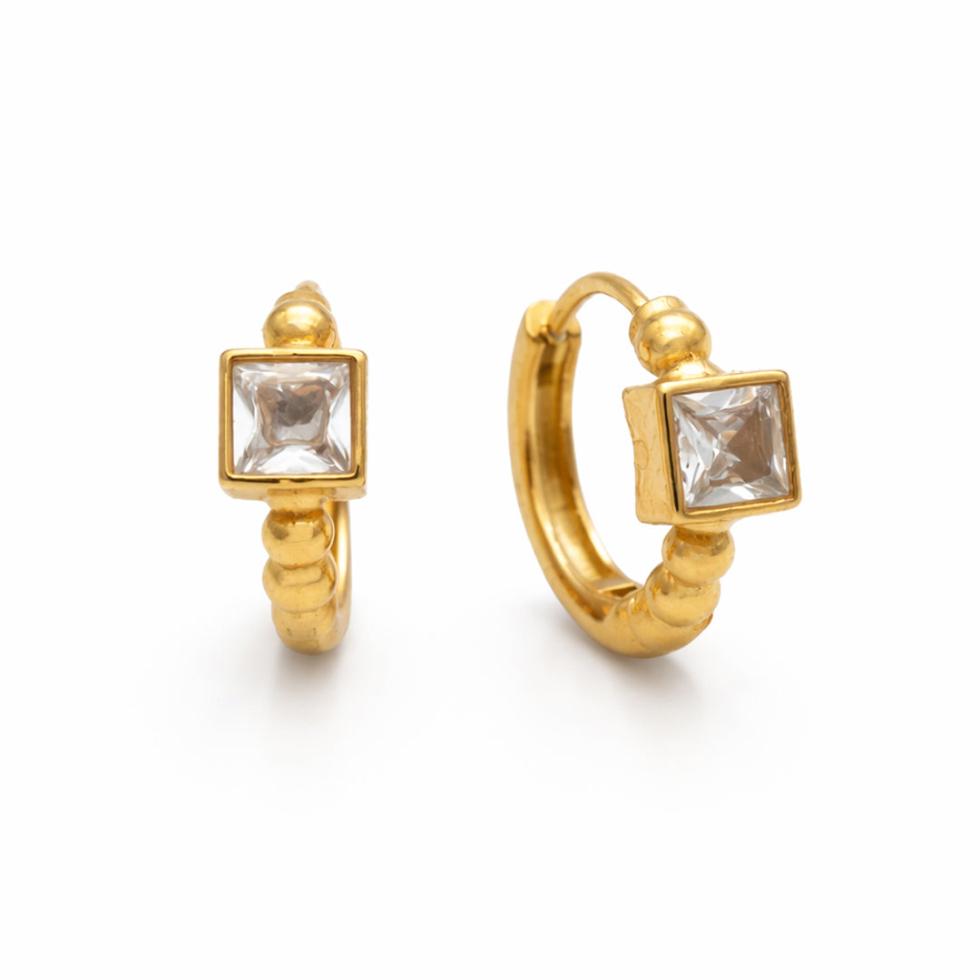 Solitaire Square Gold Plated Huggie Earrings