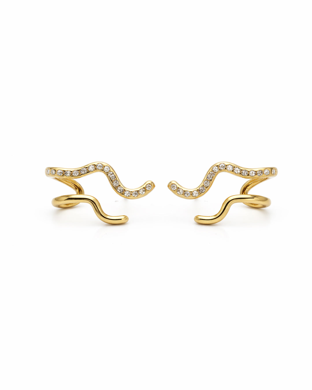 Ripple Pave Crystal Gold Ear Cuff Earrings