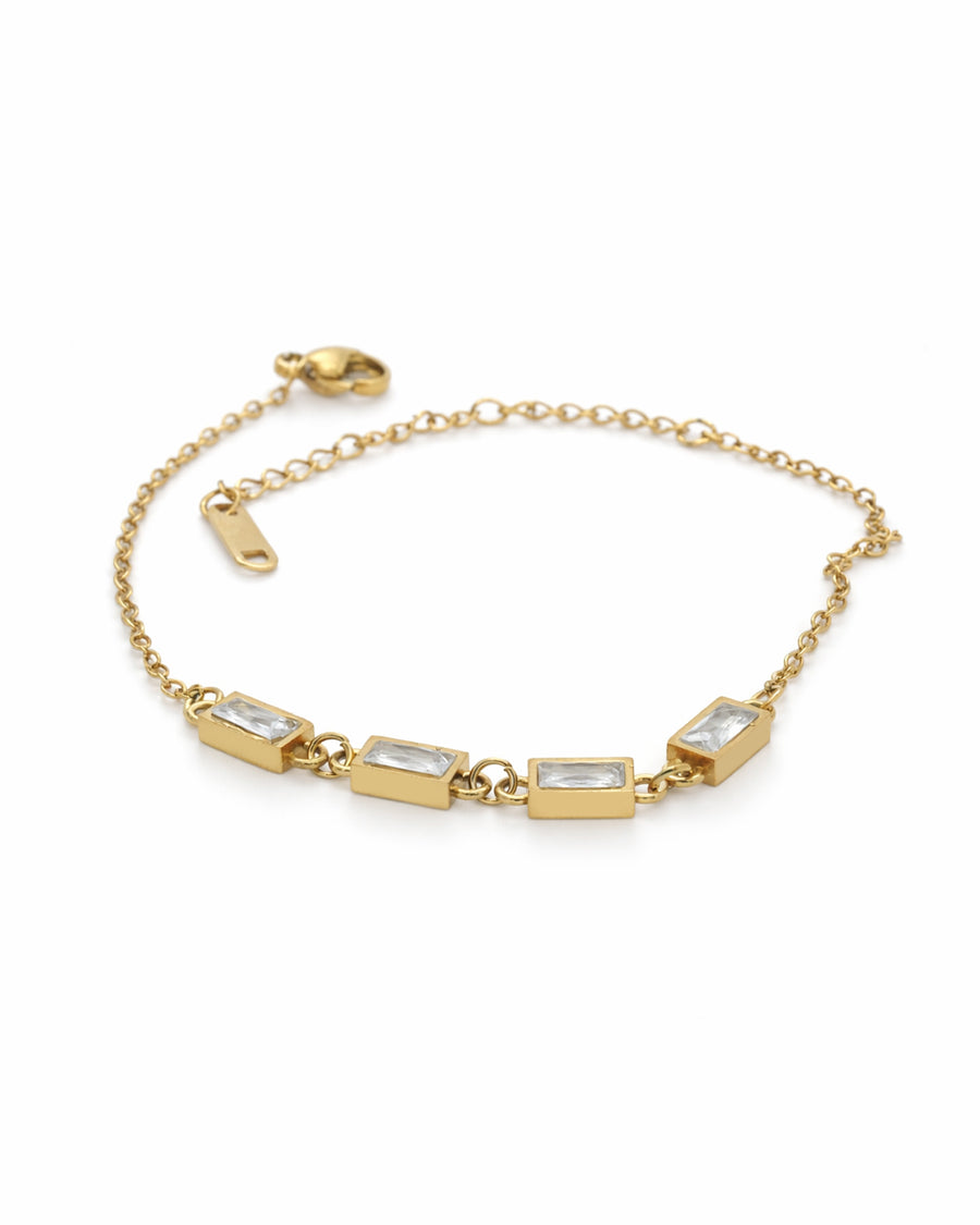Baguette Bezel Crystal Gold Station Bracelet