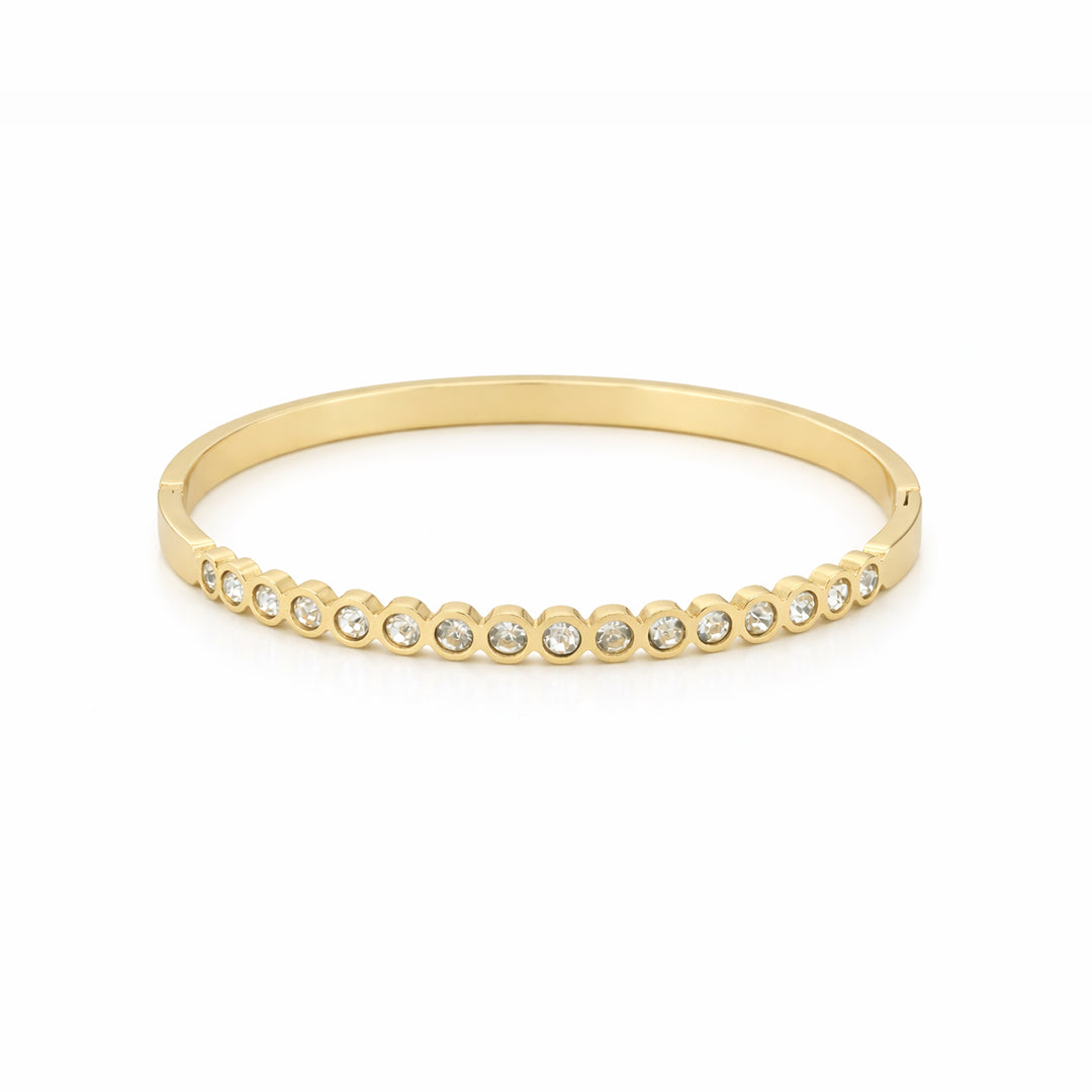 Bezel Set Crystal Row Gold Plated Bangle Kada