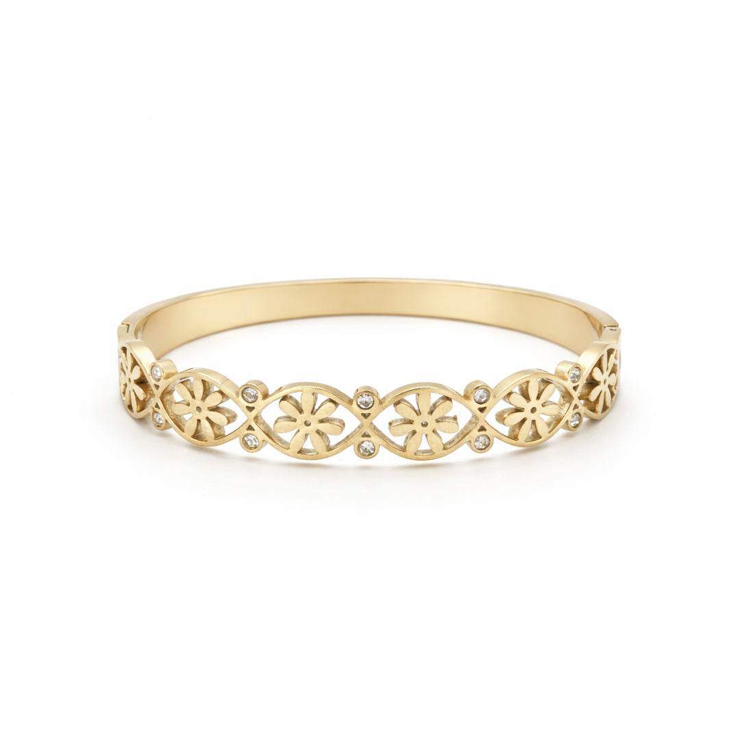 Floral Lattice Crystal Gold Plated Kada