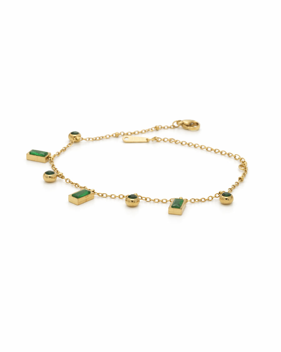 Emerald Drop Bezel Green Crystal Gold Bracelet