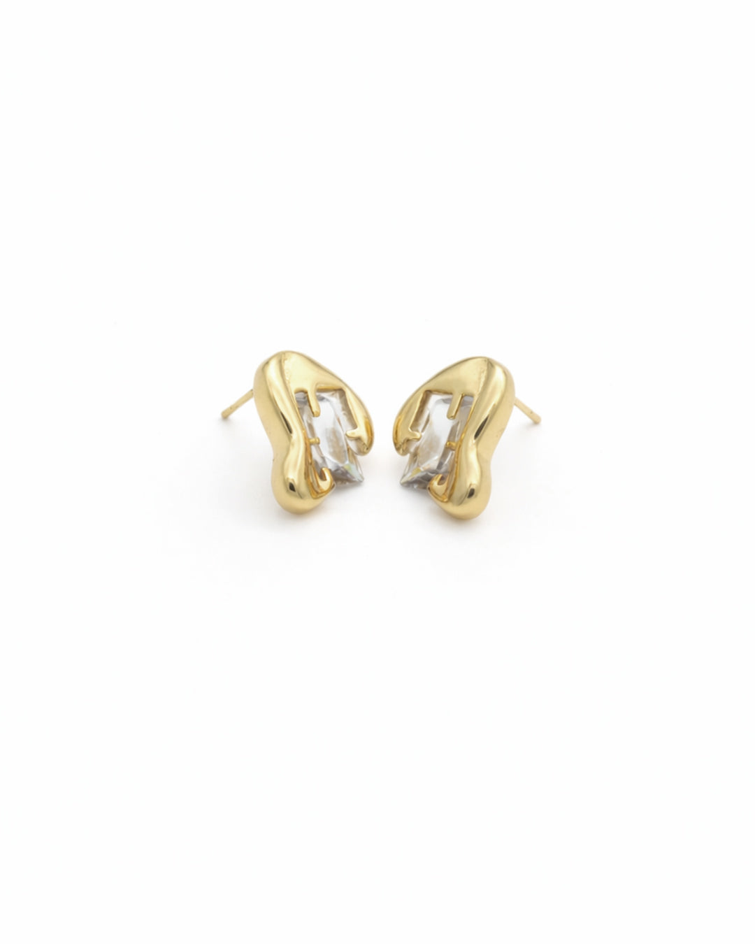 Molten Drip Crystal Gold Plated Stud Earrings