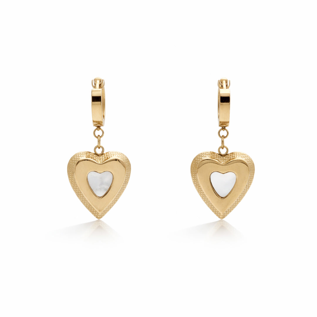 Mother of Pearl Heart Gold Plated Earrings
