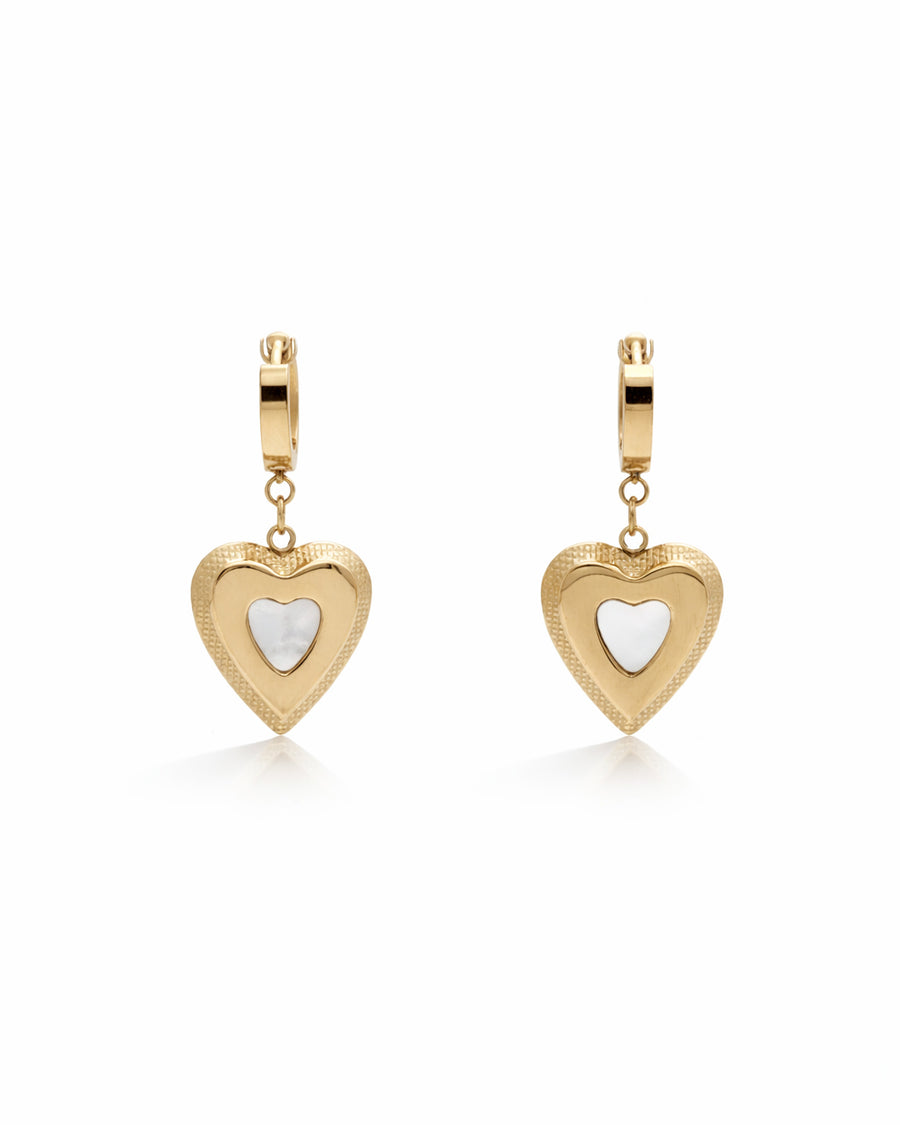 Mother of Pearl Heart Gold Plated Earrings