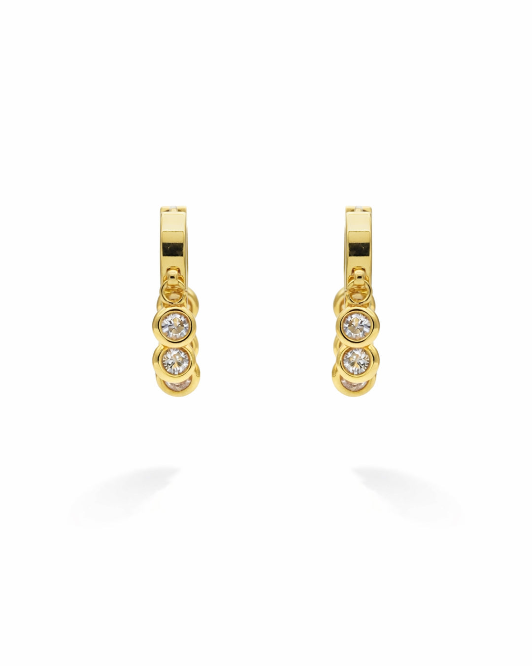 Trio Bezel Crystal Gold Huggie Earrings