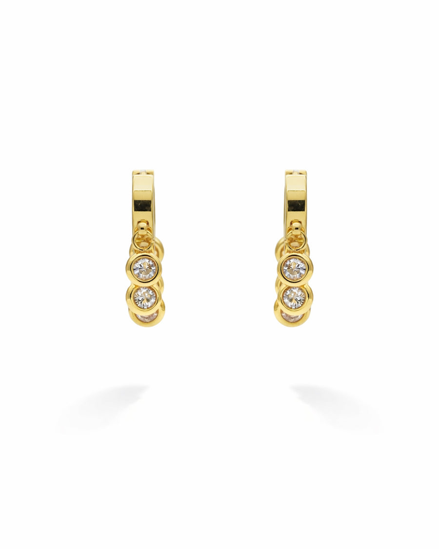 Trio Bezel Crystal Gold Huggie Earrings